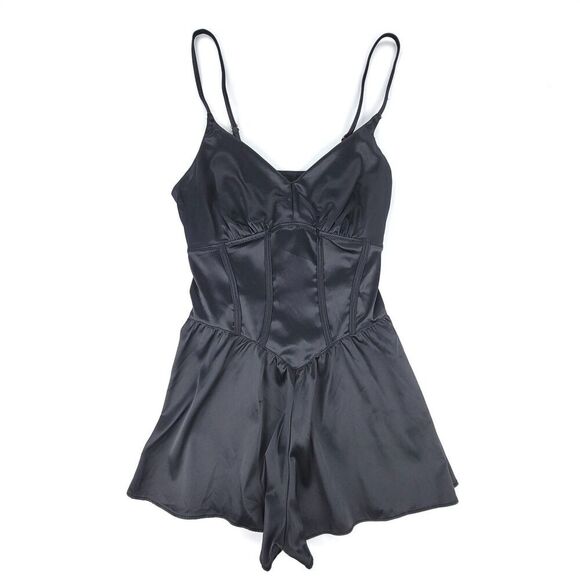 ASOS Dorina Regardless Teddy Lingerie Corset Romper Black Satin Whimsigoth - Picture 1 of 9
